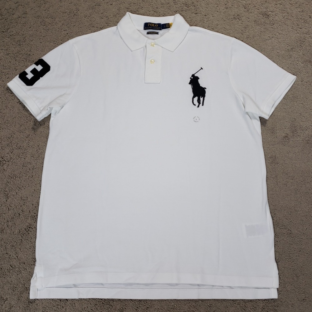 Ralph Lauren Big Pony Polo Shirt Mens L White Custom Slim Fit Preppy Casual